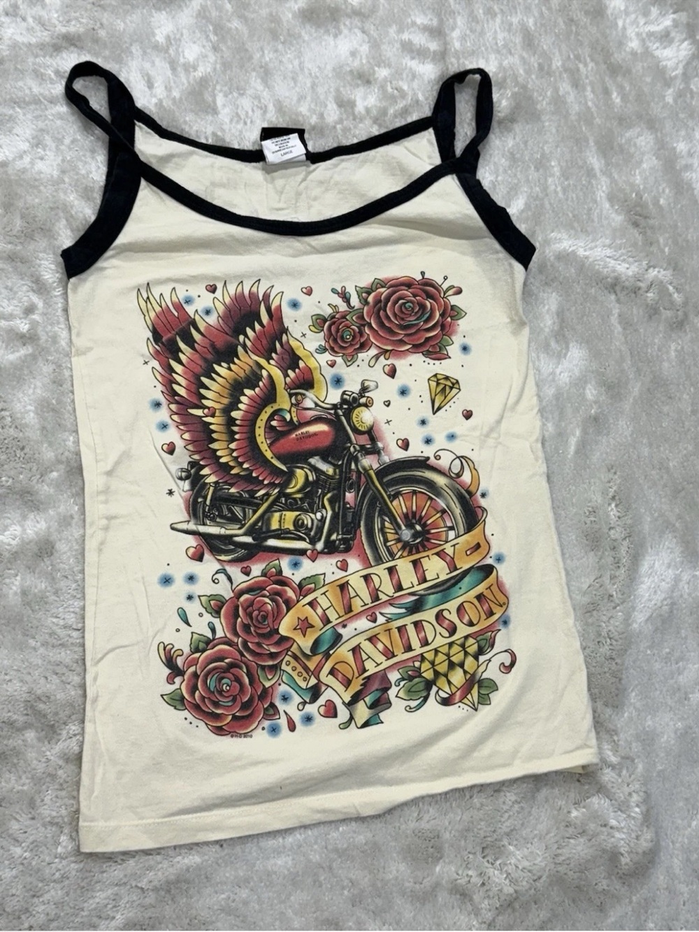 Rare Y2K Harley-Davidson Women's White Graphic Tank with Black Trim - Picture 2 of 7